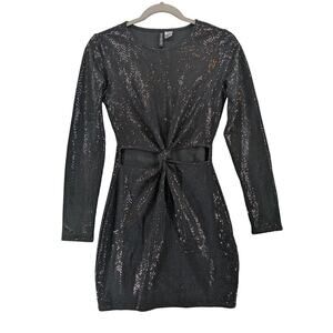 Divided H&M Fitted Sequin Dress S Black Cut Out Knot Formal Short‎ Round Concert